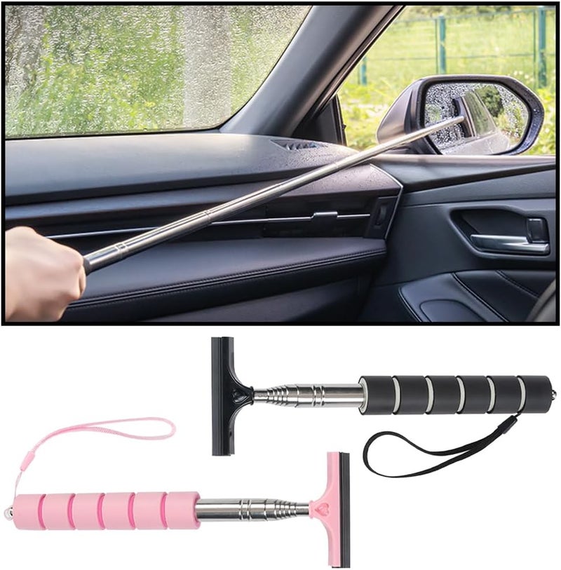 Bittwee 2PCS Car Side Mirror Squeegee, Retractable Auto Rearview Mirror Wiper, All-Purpose Window Squeegee for Cleaning Shower Glass Door, Vehicle Accessories Universal for SUV Truck RV（Black/Pink） - Image 1